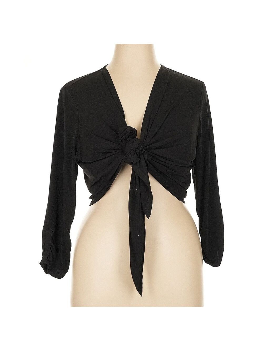 Elegant Black Tie-Front Top Size XL 31.0" chest, 19.25" length